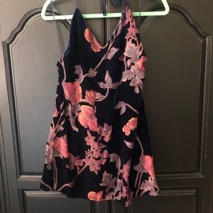 Dark navy blue Crushed Velvet Halter Mini Dress